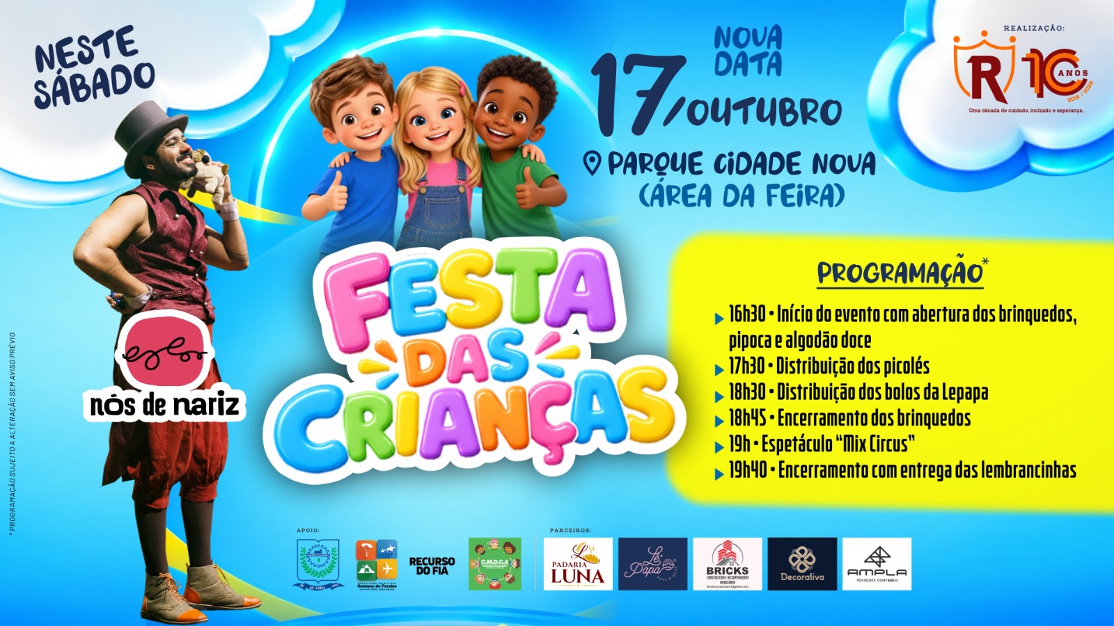 FESTA DAS CRIANÇAS DO ROMA ACONTECE NESTE SÁBADO.