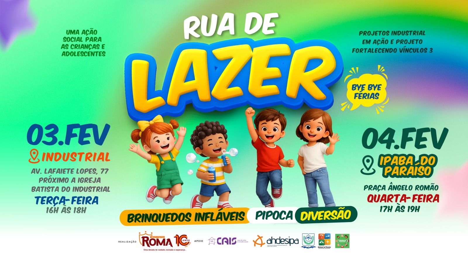 RUA DE LAZER LEVA DIVERSÃO E CONVIVÊNCIA PARA CRIANÇAS E ADOLESCENTES EM SANTANA DO PARAÍSO